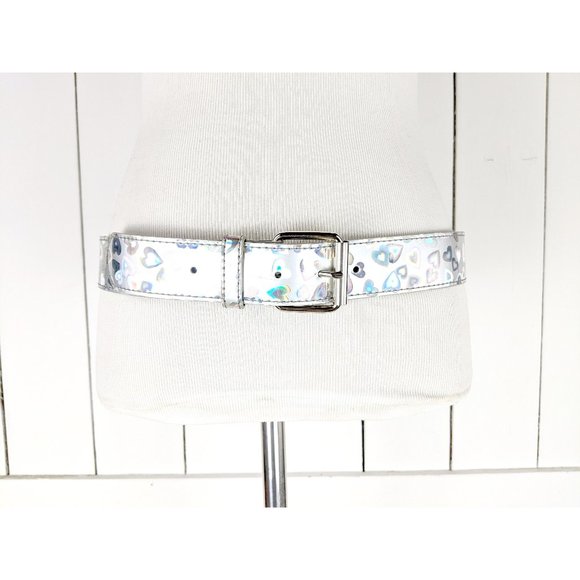 Iridescent silver heart plastic wide retro belt - Picture 1 of 4